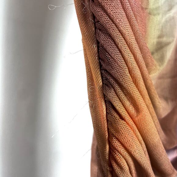 AFRM Maya Mesh Mini Dress Purple Motif Ruched Backless Long Sleeve Bodycon Sz XS - Picture 9 of 16